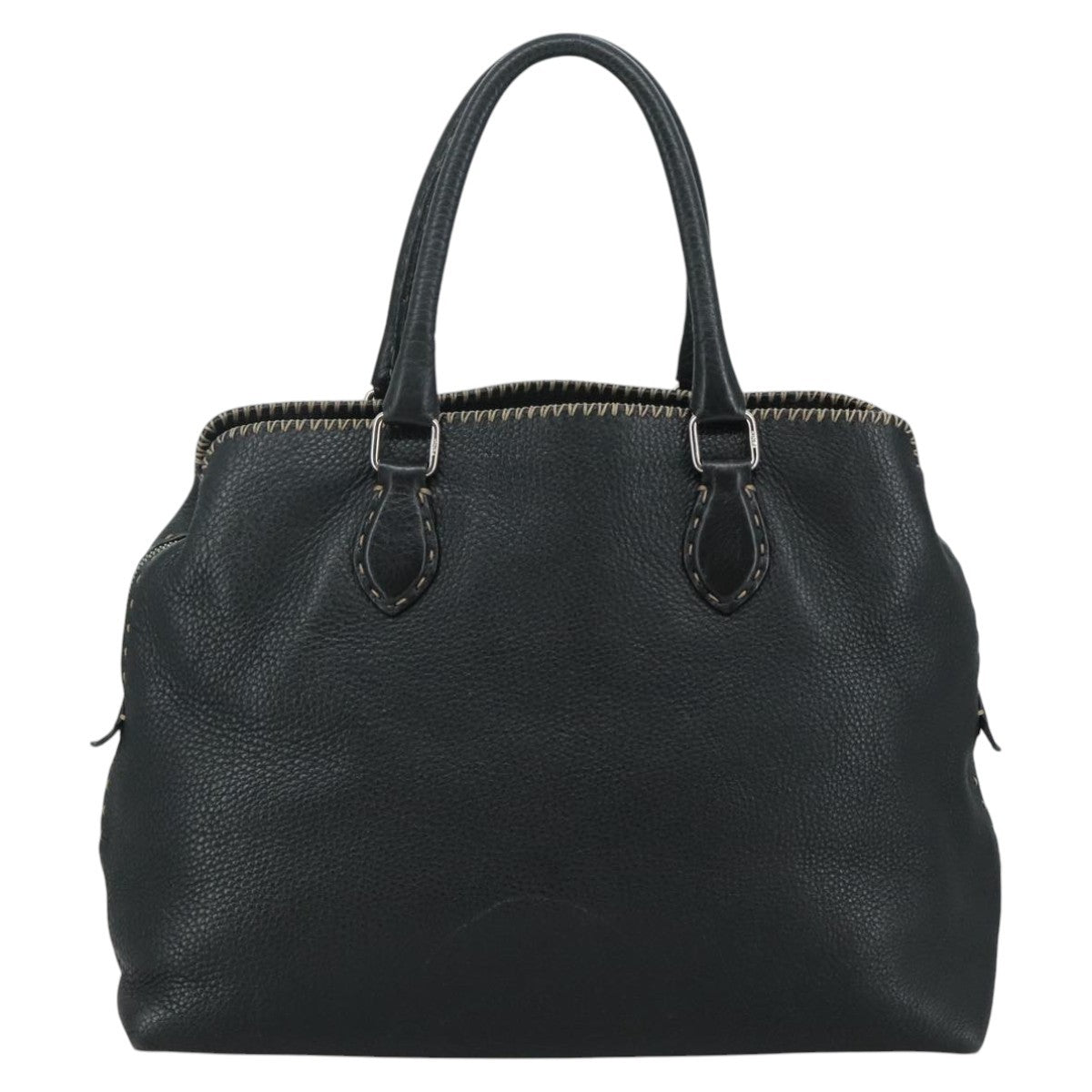 Fendi Selleria Handle Bag Embossed Leather, BLACK, LEATHER, Handbag
