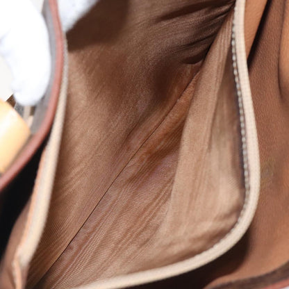 Celine Vintage Macadam Shoulder Bag Leather, BROWN, PVC,LEATHER,CANVAS, Shoulder bag