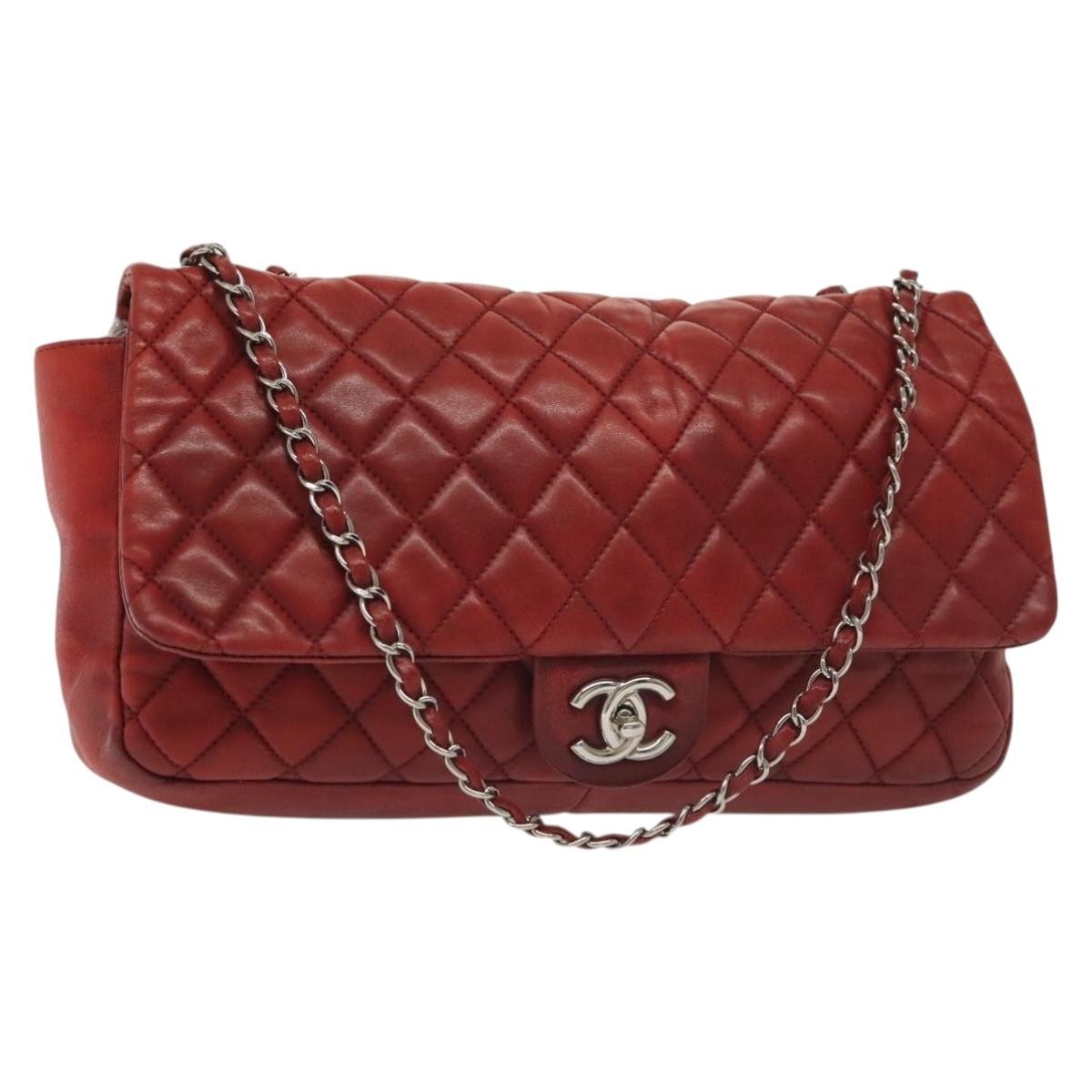 Chanel Now and Forever Flap Bag Quilted Lambskin, RED, LEATHER, Shoulder bag