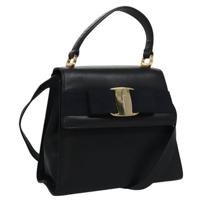 Salvatore Ferragamo Vintage Vara Bow Top Handle Bag Leather, NAVY, LEATHER, Handbag