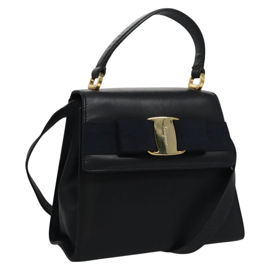 Salvatore Ferragamo Vintage Vara Bow Top Handle Bag Leather, NAVY, LEATHER, Handbag