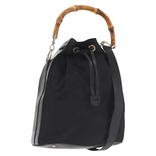 Gucci Vintage Bamboo Bucket Bag Nylon and Leather, BLACK, NYLON, Bag