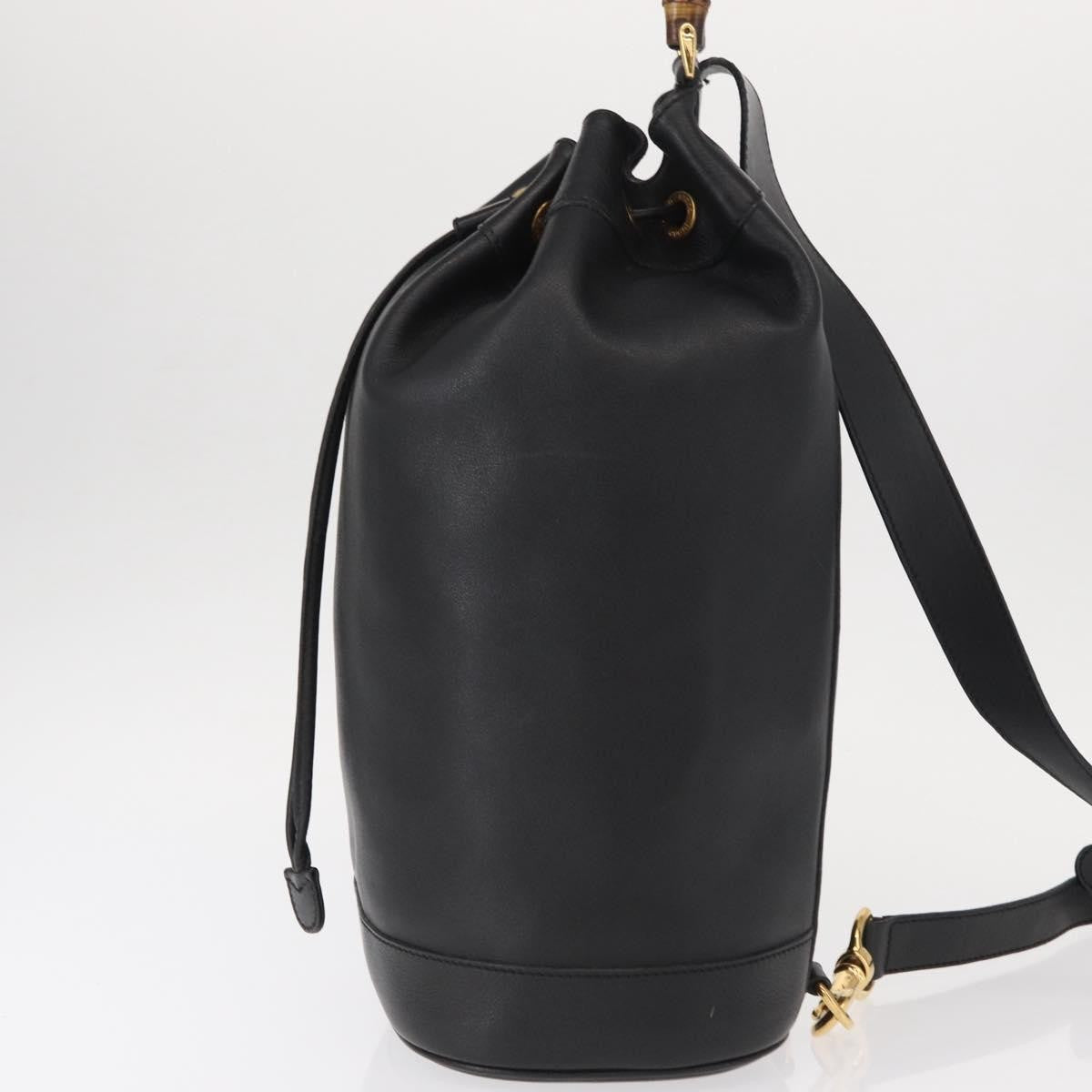 Gucci Vintage Bamboo Sling Backpack Leather, BLACK, LEATHER, Shoulder bag