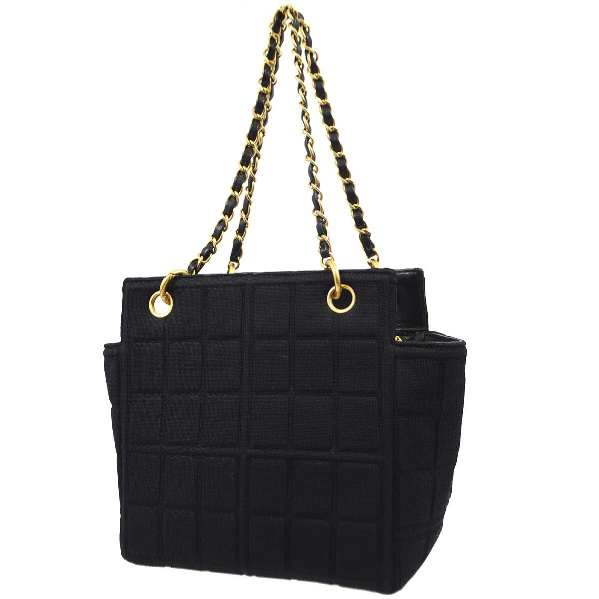 Chanel Chocolate Bar Chain Tote Quilted Jersey, BLACK, COTTON, Handbag