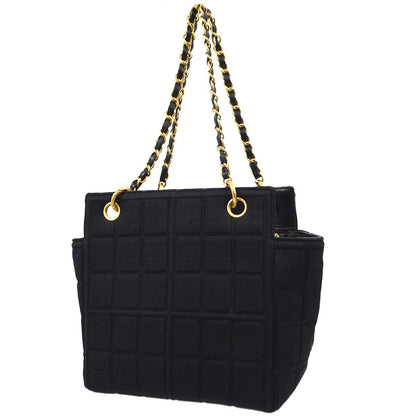 Chanel Chocolate Bar Chain Tote Quilted Jersey, BLACK, COTTON, Handbag