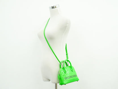 Balenciaga Logo Ville Bag Crocodile Embossed Leather, GREEN, LEATHER, Handbag