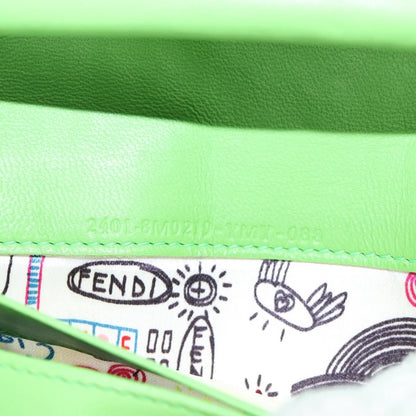 Fendi Wallet on Chain Logo Embossed Leather, GREEN, LEATHER, Wallets