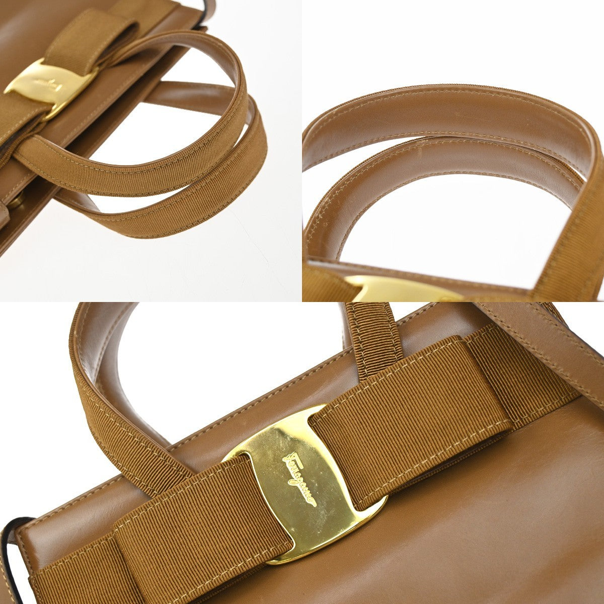 Salvatore Ferragamo Convertible Vara Bow Tote Leather, BROWN, LEATHER, Handbag