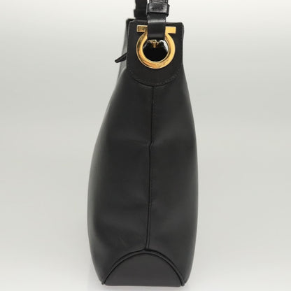 Salvatore Ferragamo Gancini Shoulder Bag Leather, BLACK, LEATHER, Shoulder bag