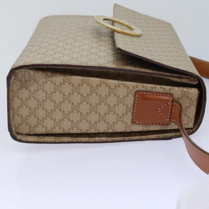 Celine Vintage Macadam Circle Logo Shoulder Bag Canvas and Leather, Beige, Canvas, Shoulder Bag