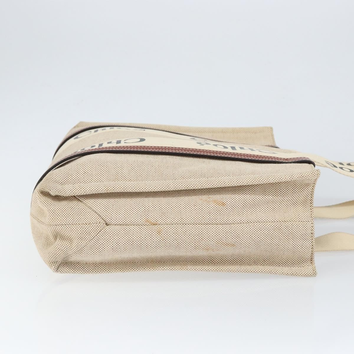 Chloe Woody Tote Canvas with Leather, BEIGE, CANVAS, Tote bag