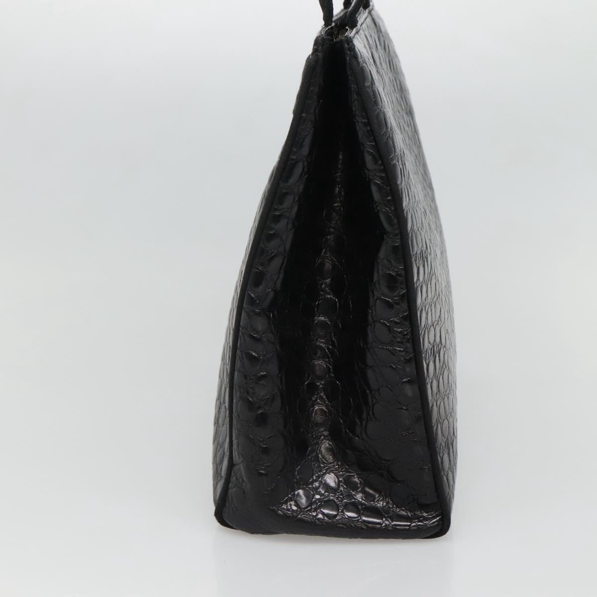 Salvatore Ferragamo Vintage Vara Bow Tote Lizard Embossed Leather, BLACK, LEATHER, Tote bag