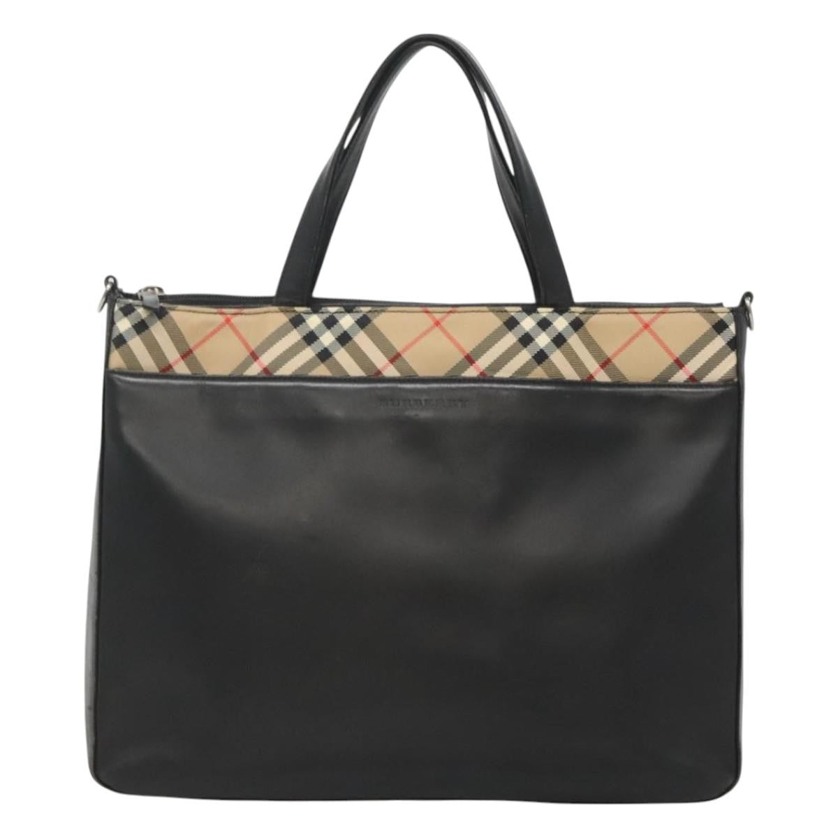Burberry Nova Check Tote Canvas and Leather, BLACK, LEATHER, Tote bag