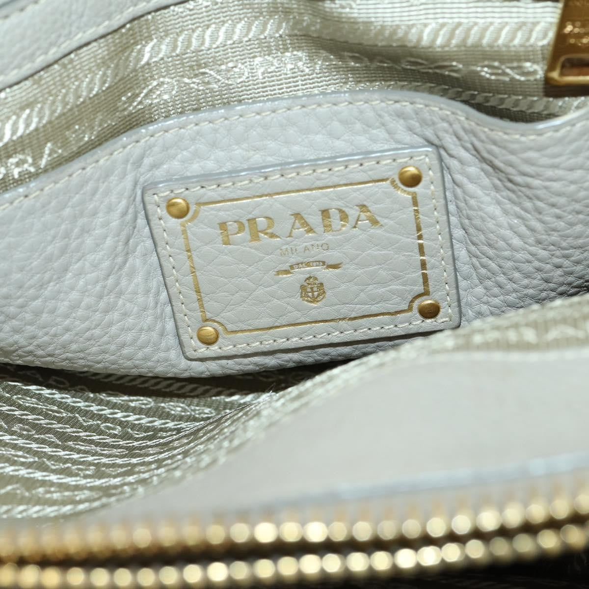 Prada Convertible Shopper Tote Vitello Daino, GRAY, LEATHER, Tote bag