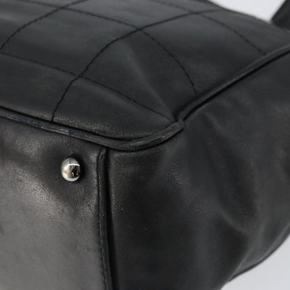 Chanel Square Stitch Tote Quilted Leather, BLACK, LEATHER, Tote bag