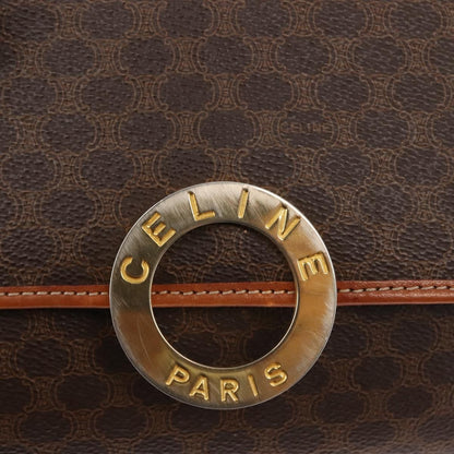 Celine Vintage Macadam Circle Logo Shoulder Bag Canvas and Leather, BROWN, CANVAS, Shoulder bag