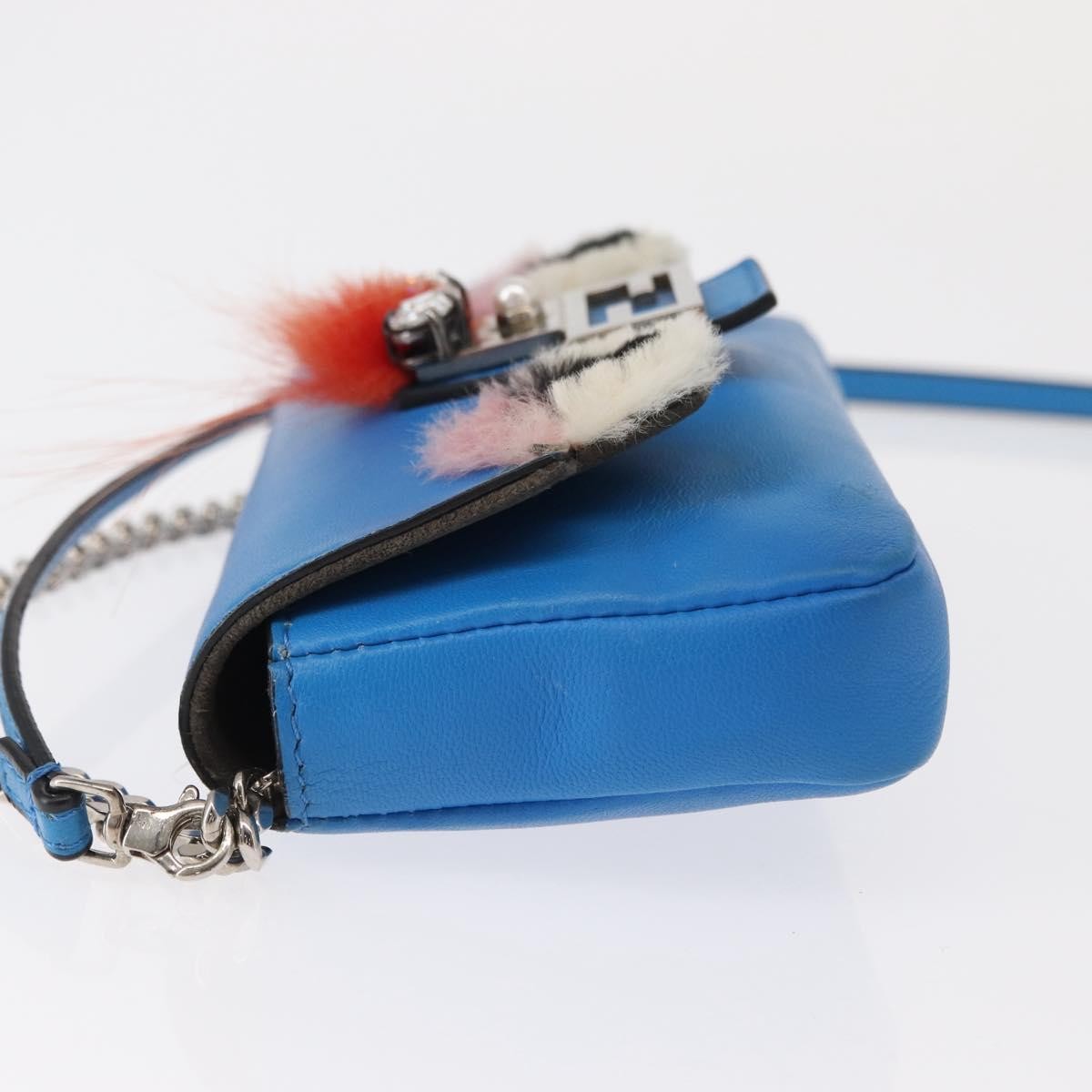 Fendi Monster Baguette Leather and Fur, BLUE, LEATHER, Handbag