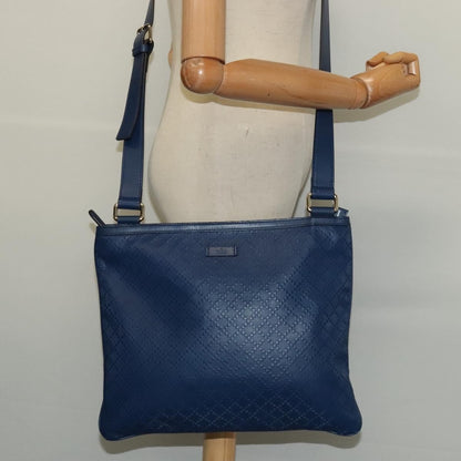 Gucci Zip Top Messenger Bag Diamante Leather, BLUE, LEATHER, Shoulder bag