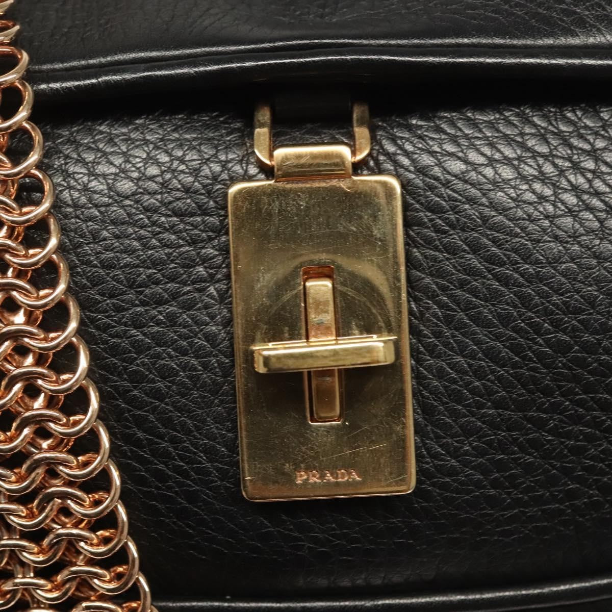 Prada Vintage Chain Flap Shoulder Bag Leather, BLACK, LEATHER, Shoulder bag