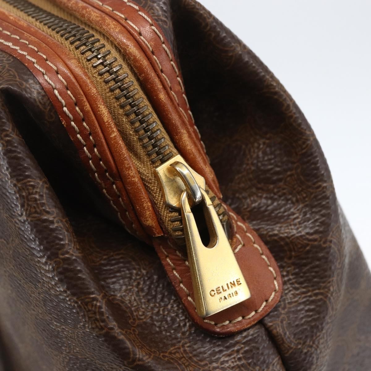 Celine Macadam Pochette Canvas and Leather, BROWN, CANVAS, Clutche & pouche