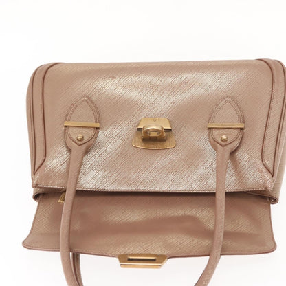 Salvatore Ferragamo Flap Satchel Saffiano Leather, GOLD, LEATHER, Handbag