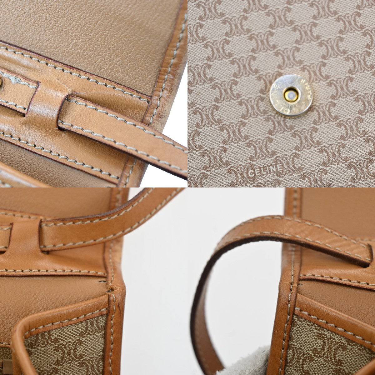 Celine Macadam Pochette Canvas and Leather, BEIGE, PVC, Clutche & pouche