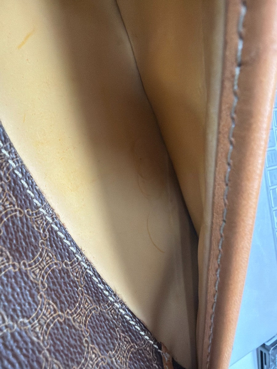 Celine Vintage Macadam Handbag Canvas and Leather, BROWN, CANVAS, Handbag