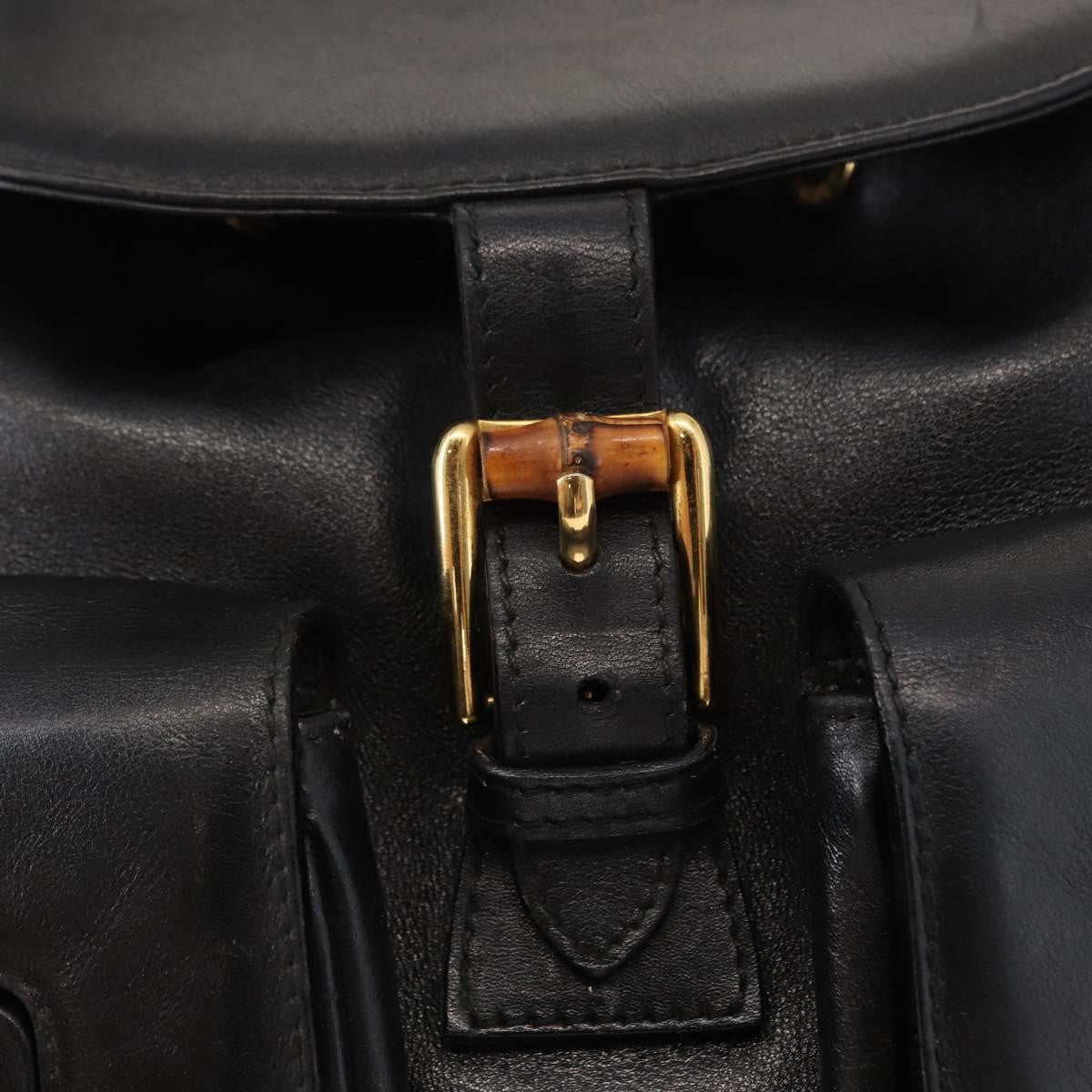 Gucci Vintage Bamboo Backpack Leather, BLACK, LEATHER, Backpack