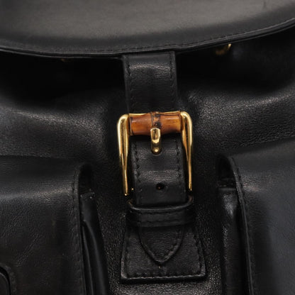 Gucci Vintage Bamboo Backpack Leather, BLACK, LEATHER, Backpack