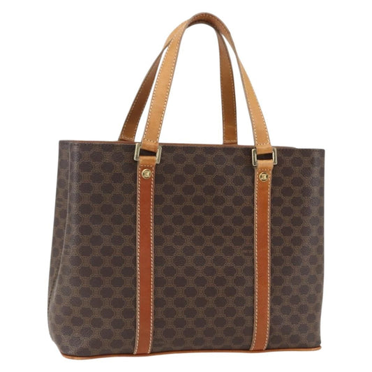 Celine Vintage Macadam Handbag Canvas and Leather, BROWN, CANVAS, Handbag