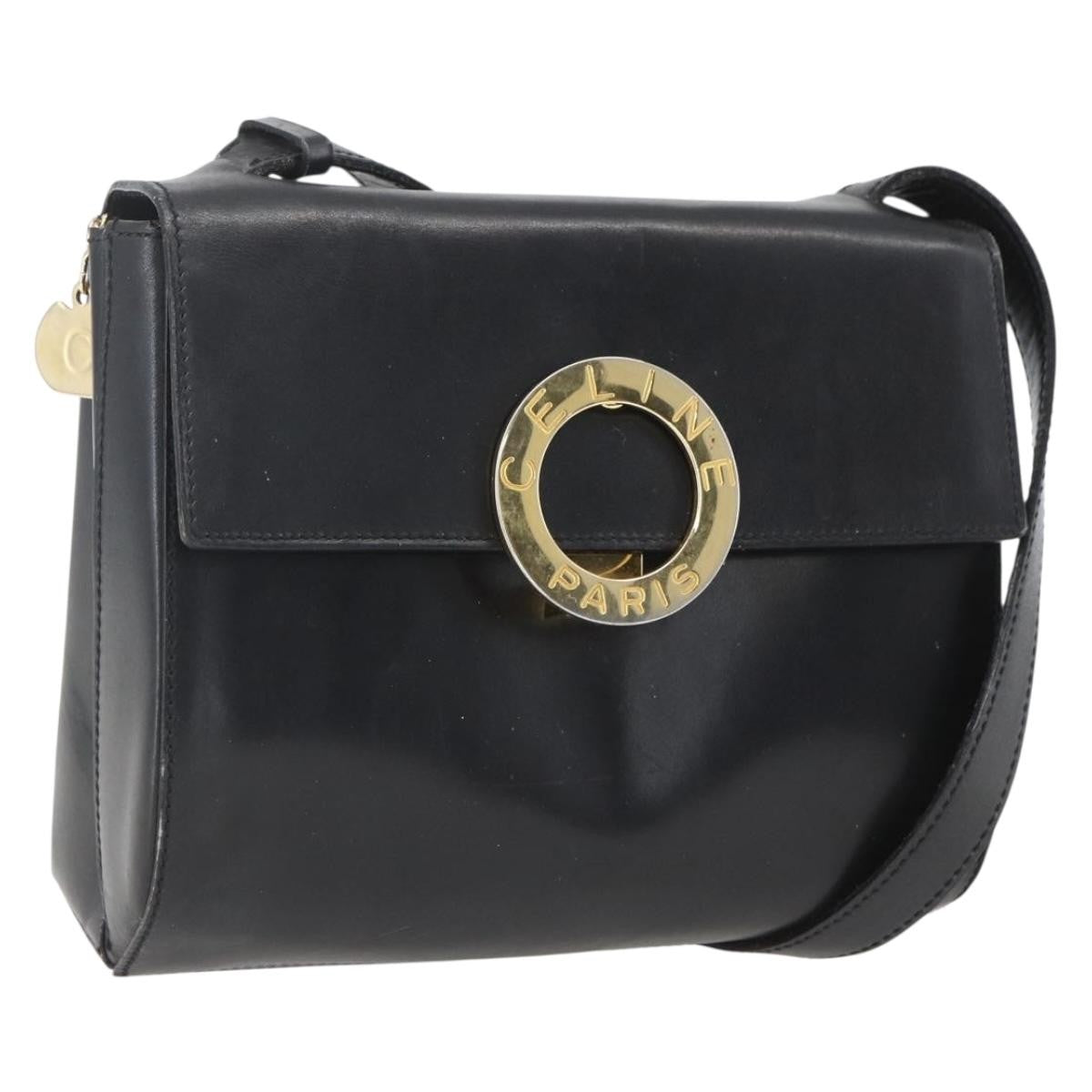 Celine Vintage Circle Logo Crossbody Bag Leather, BLACK, LEATHER, Shoulder bag