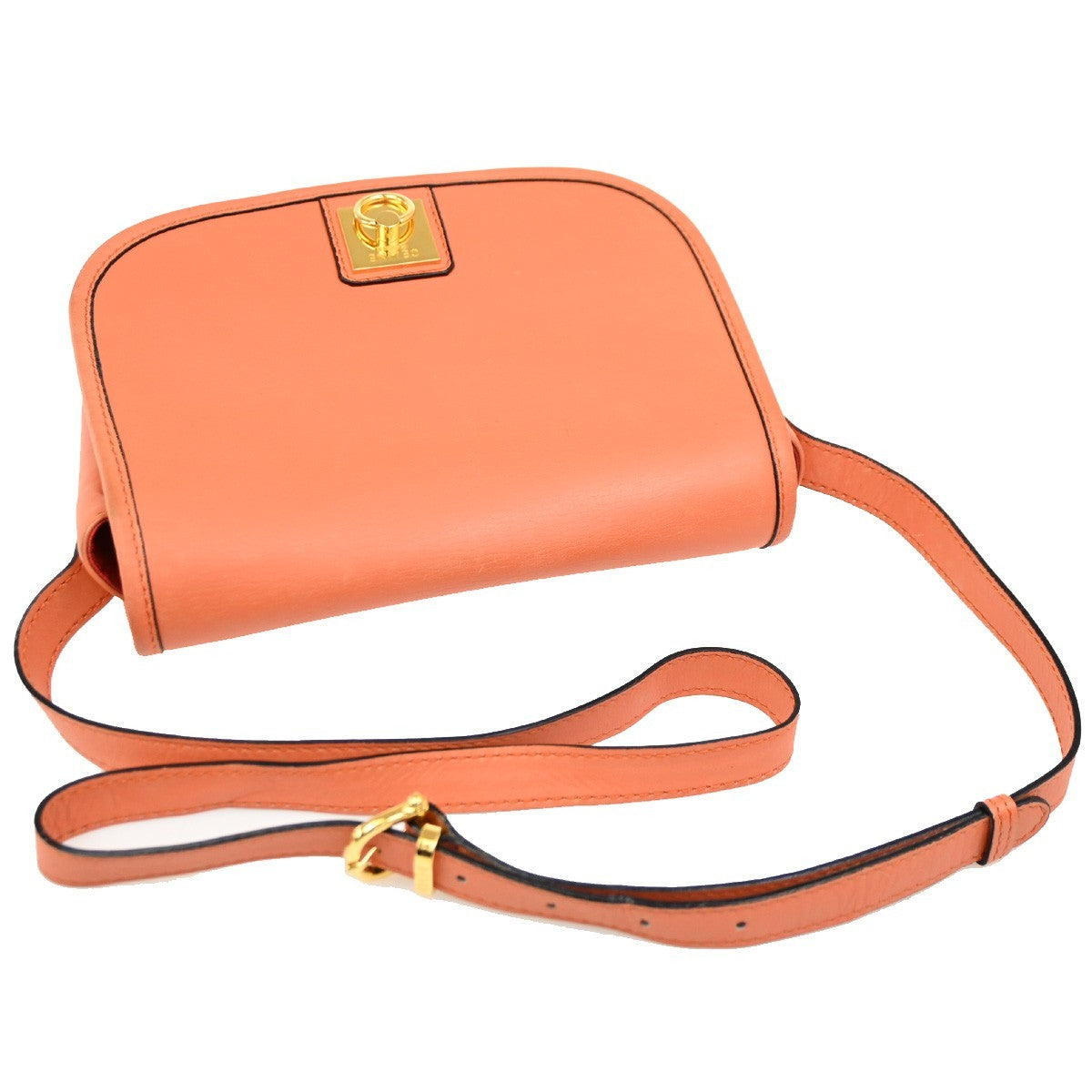Celine Vintage Flap Shoulder Bag Leather, ORANGE, LEATHER, Shoulder bag