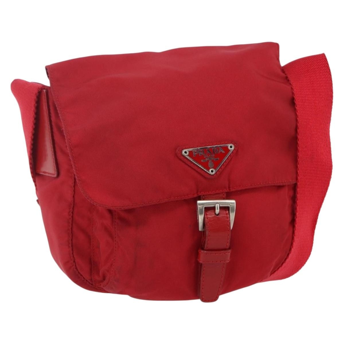 Prada Buckle Messenger Bag Tessuto, RED, NYLON, Shoulder bag