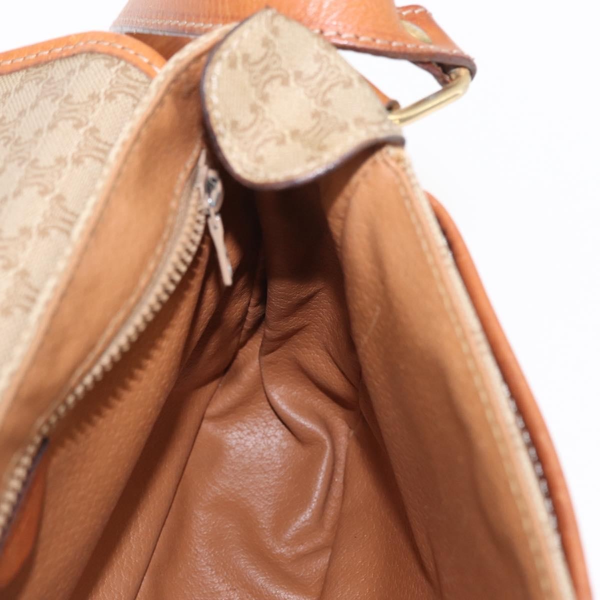 Celine Vintage Macadam Shoulder Bag Canvas and Leather, BEIGE, CANVAS, Shoulder bag