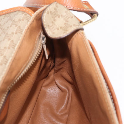 Celine Vintage Macadam Shoulder Bag Canvas and Leather, BEIGE, CANVAS, Shoulder bag