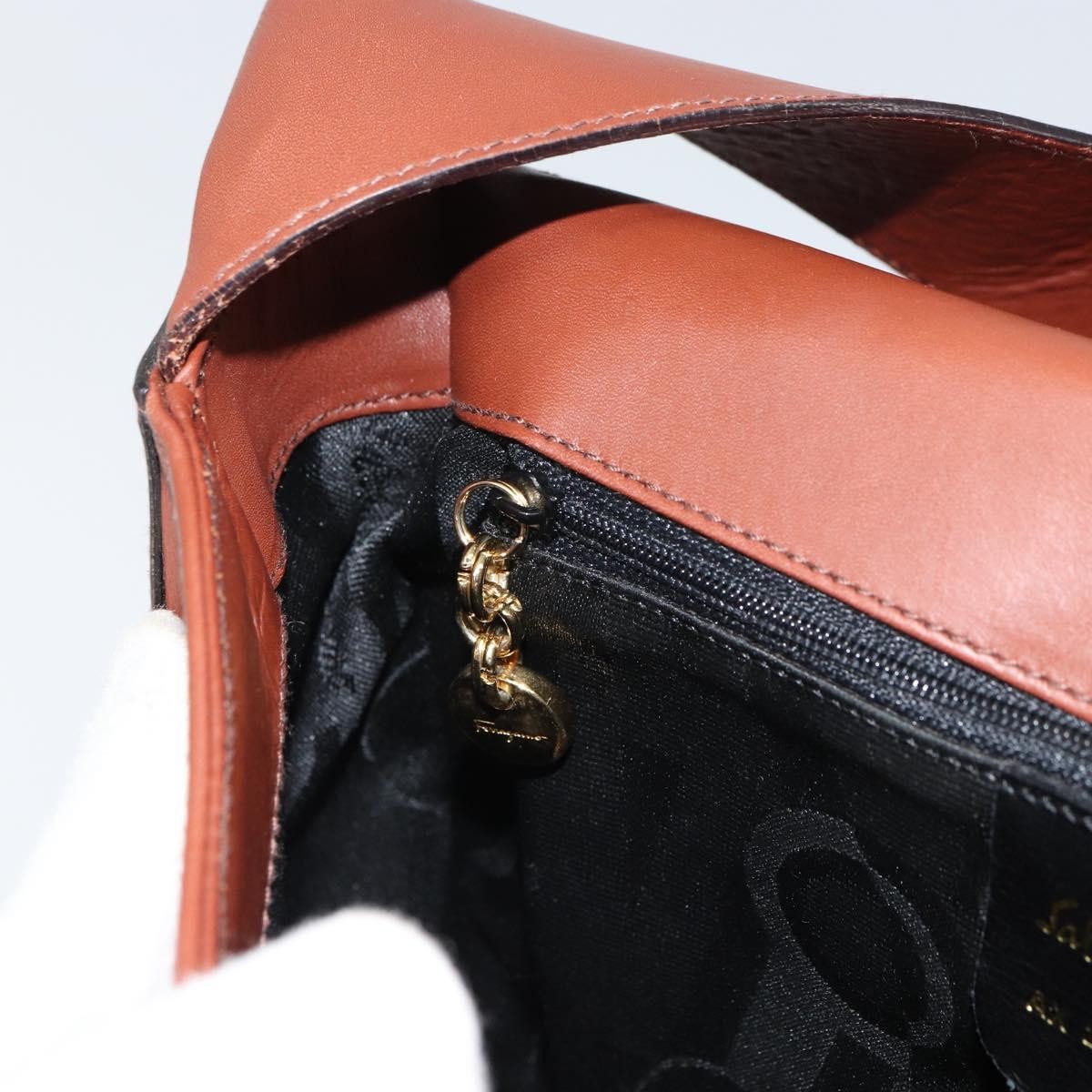 Salvatore Ferragamo Gancini Shoulder Bag Leather, BROWN, LEATHER, Shoulder bag