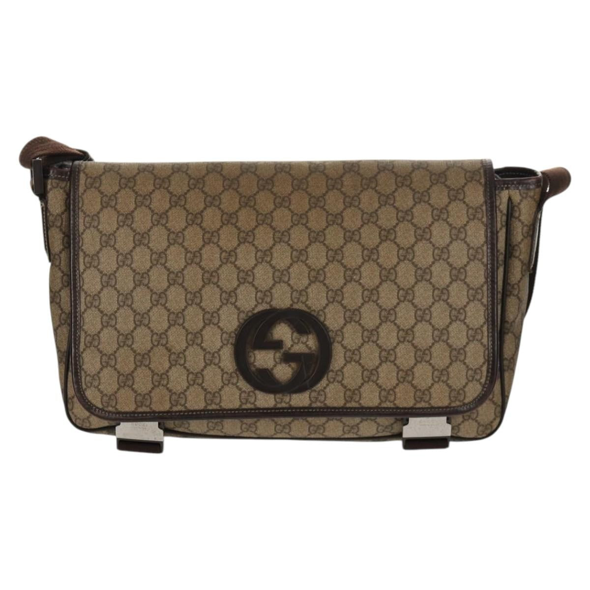 Gucci Interlocking G Messenger Bag GG Coated Canvas, BROWN, PVC, Crossbody bag