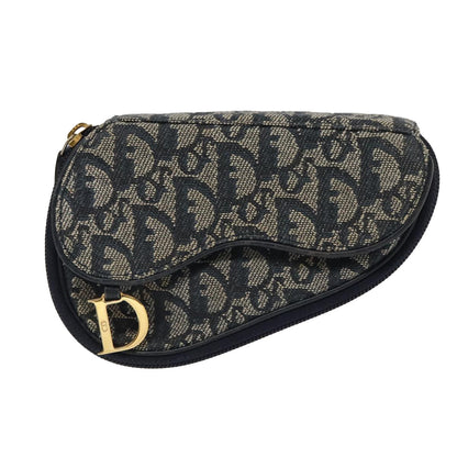 Christian Dior Vintage Saddle Coin Purse Diorissimo Canvas, NAVY, CANVAS, Wallets