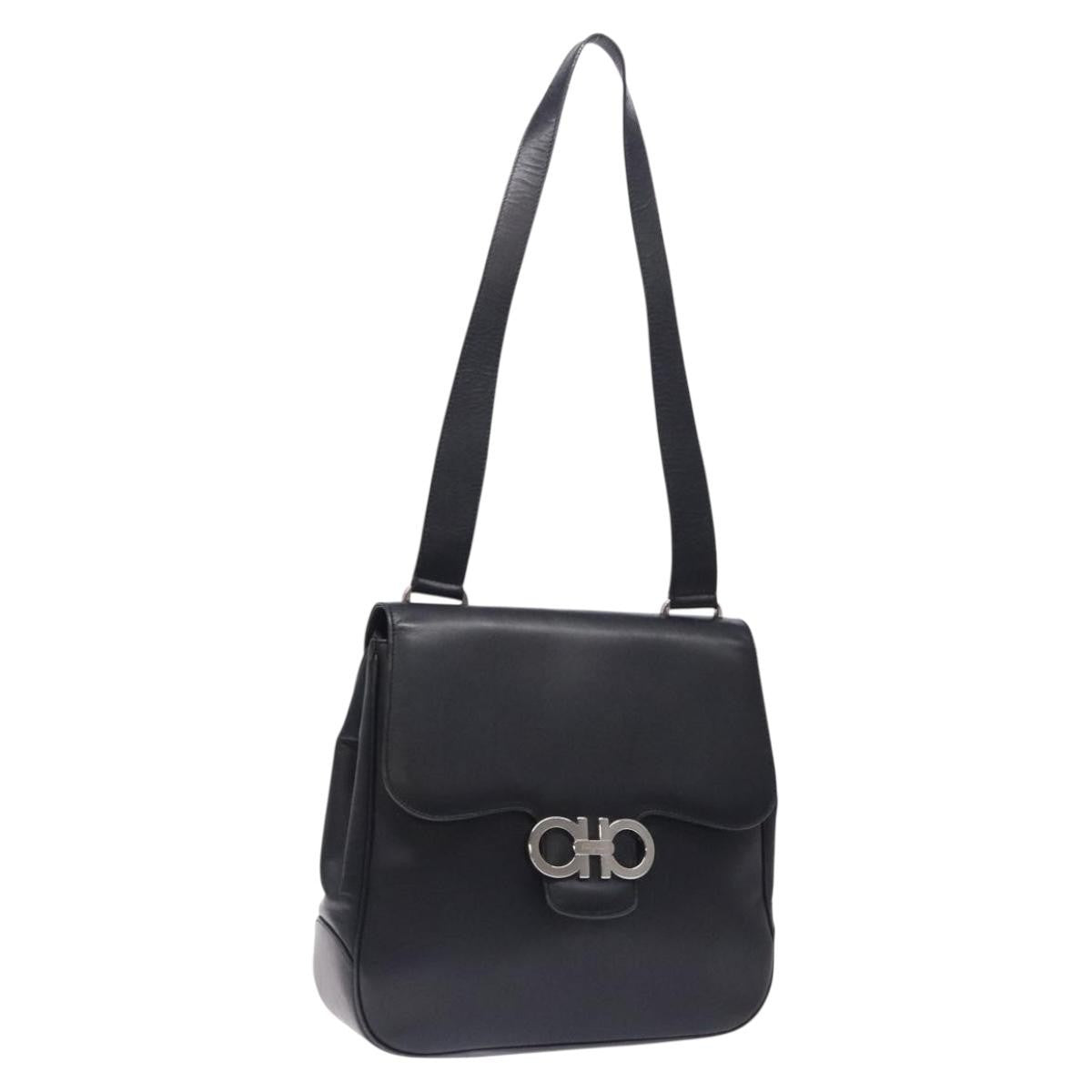 Salvatore Ferragamo Gancini Shoulder Bag Leather, BLACK, LEATHER, Shoulder bag