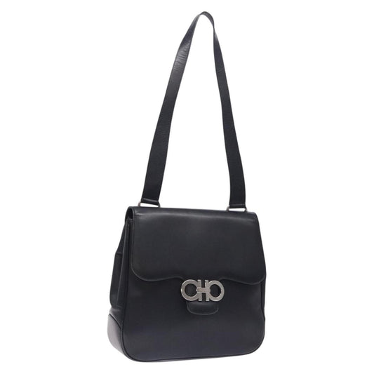 Salvatore Ferragamo Gancini Shoulder Bag Leather, BLACK, LEATHER, Shoulder bag
