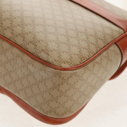 Celine Vintage Macadam Handbag Canvas and Leather, BEIGE, CANVAS, Handbag