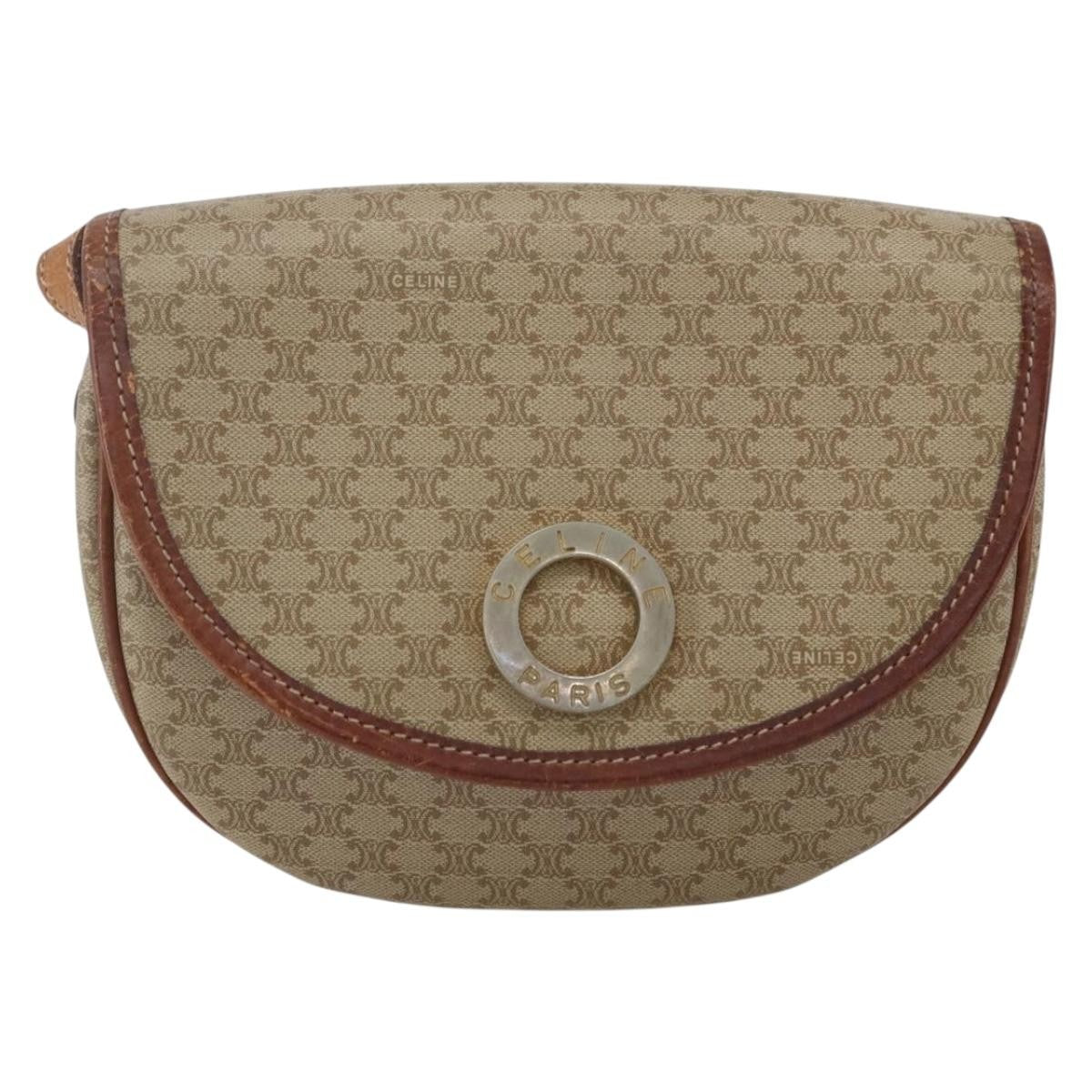 Celine Vintage Macadam Circle Logo Shoulder Bag Canvas and Leather, BEIGE, CANVAS, Shoulder bag