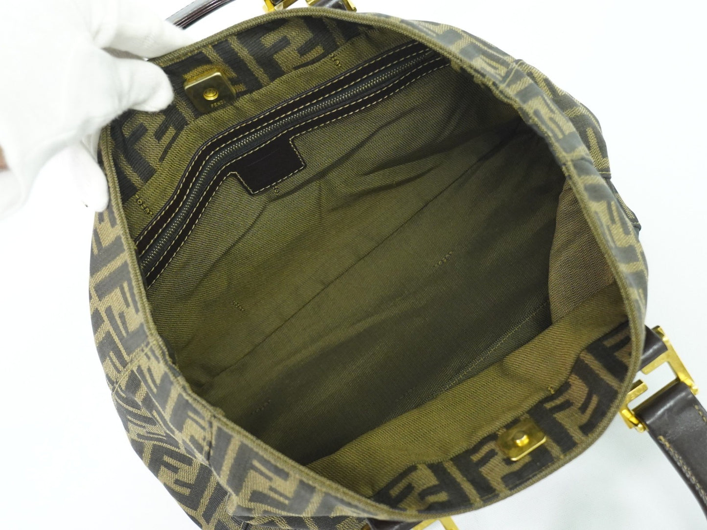 Fendi Vintage Zucca Handbag Zucca, BROWN, CANVAS, Handbag