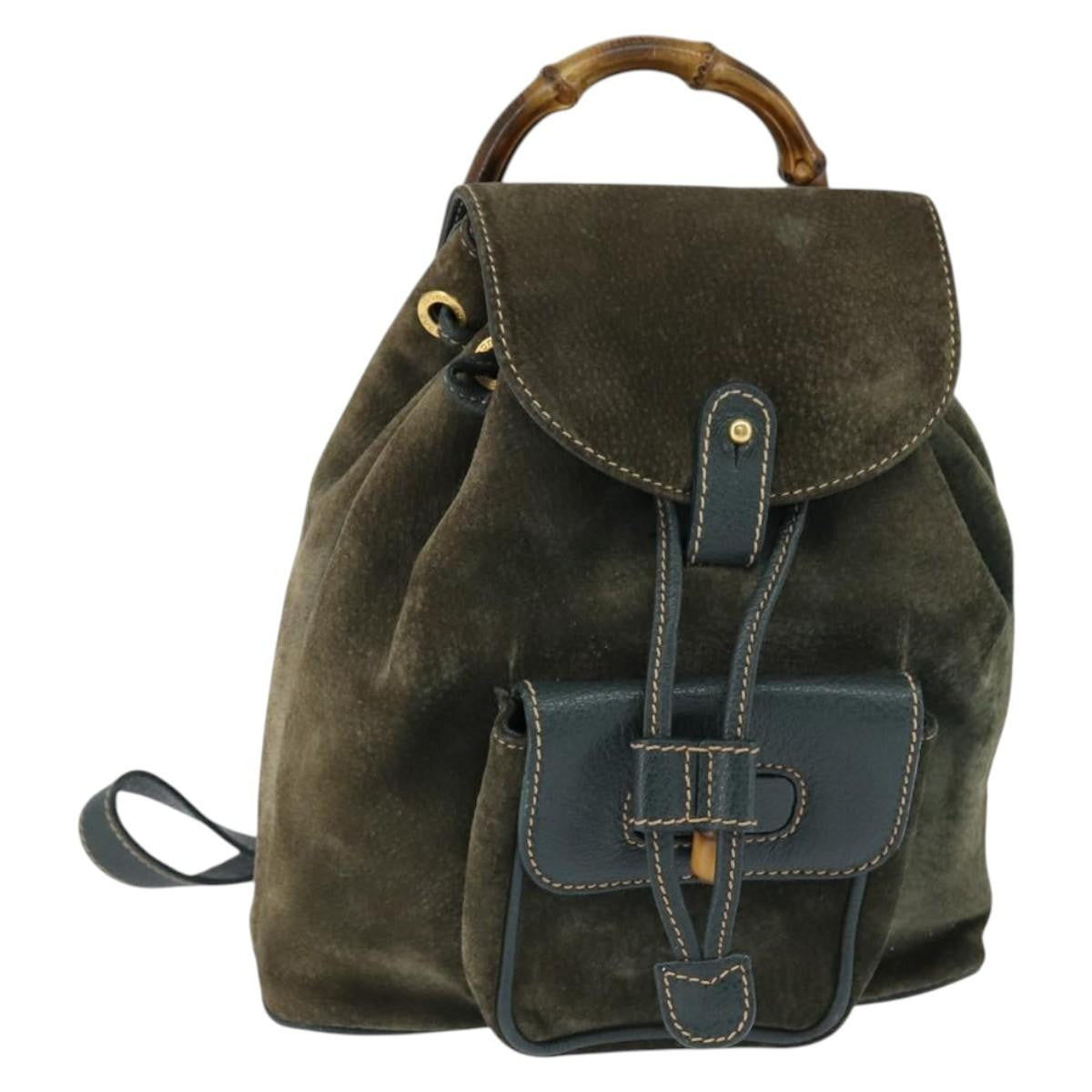 Gucci Vintage Bamboo Backpack Suede, KHAKI, SUEDE, Backpack