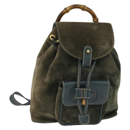 Gucci Vintage Bamboo Backpack Suede, KHAKI, SUEDE, Backpack