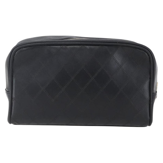 Chanel Vintage Toiletry Pouch Leather, Black, Patent Leather, Clutch