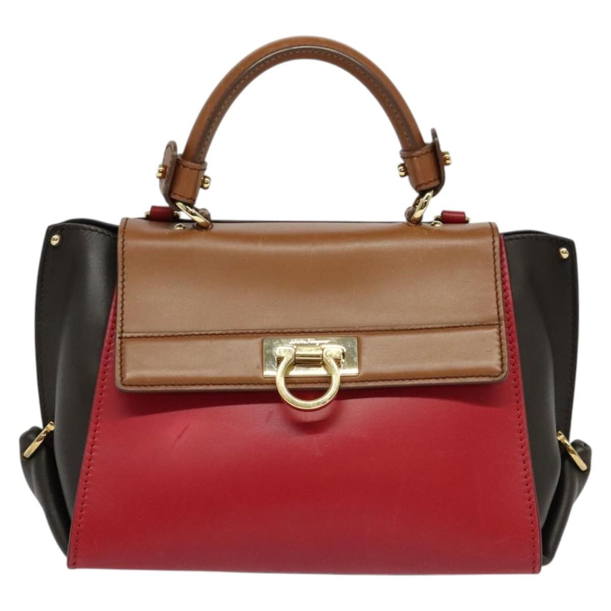 Salvatore Ferragamo Sofia Satchel Leather, RED, LEATHER, Handbag