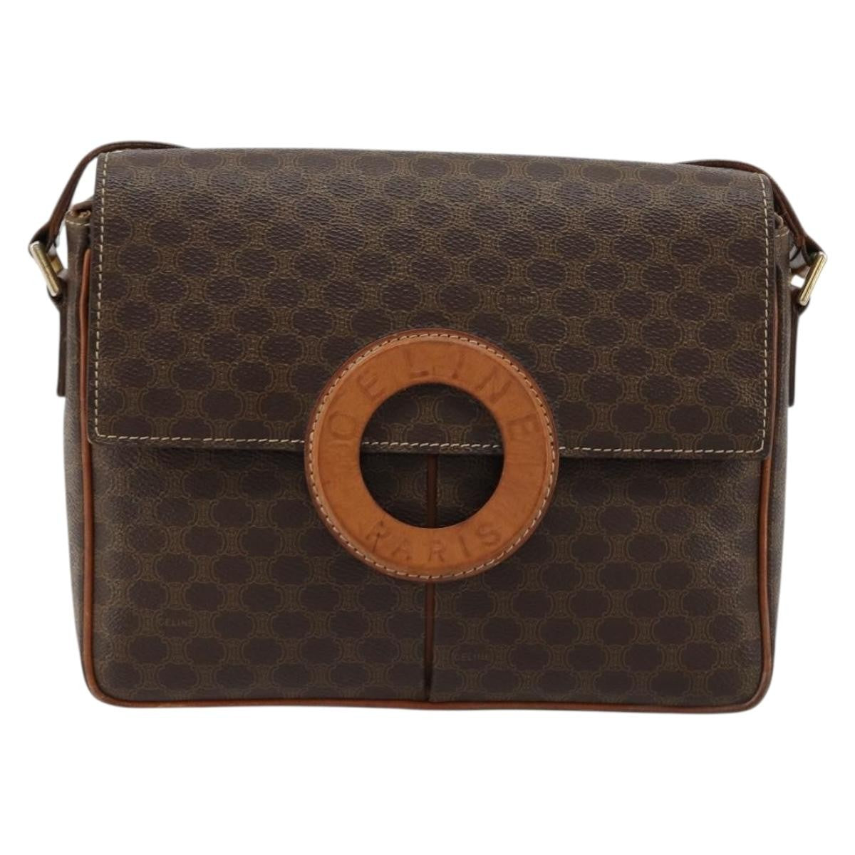 Celine Vintage Macadam Circle Logo Shoulder Bag Canvas and Leather, Brown, Canvas, Shoulder Bag