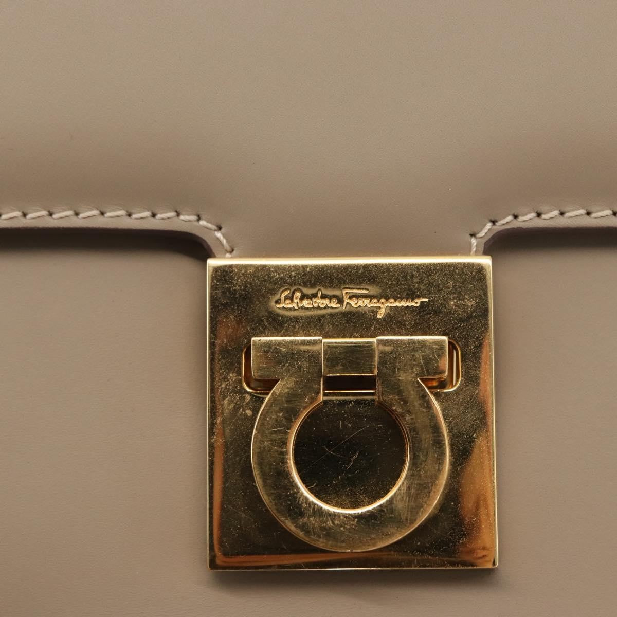 Salvatore Ferragamo Gancini Top Handle Flap Bag Leather, BEIGE, LEATHER, Handbag