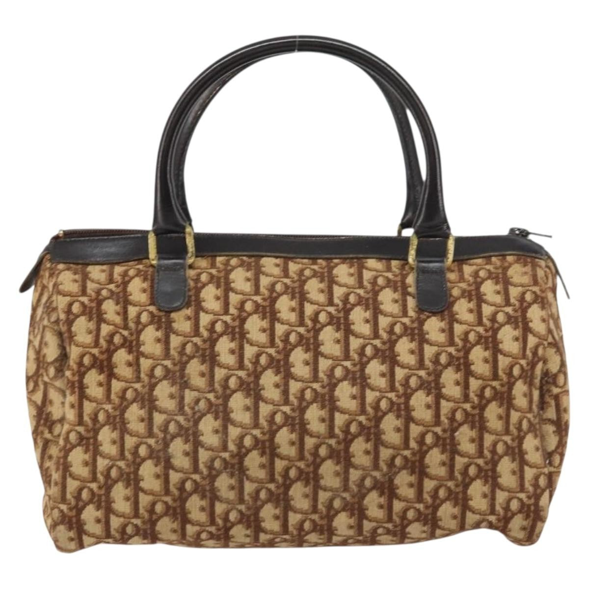 Christian Dior Vintage CD Trotter Handbag Canvas, BROWN, CANVAS, Handbag